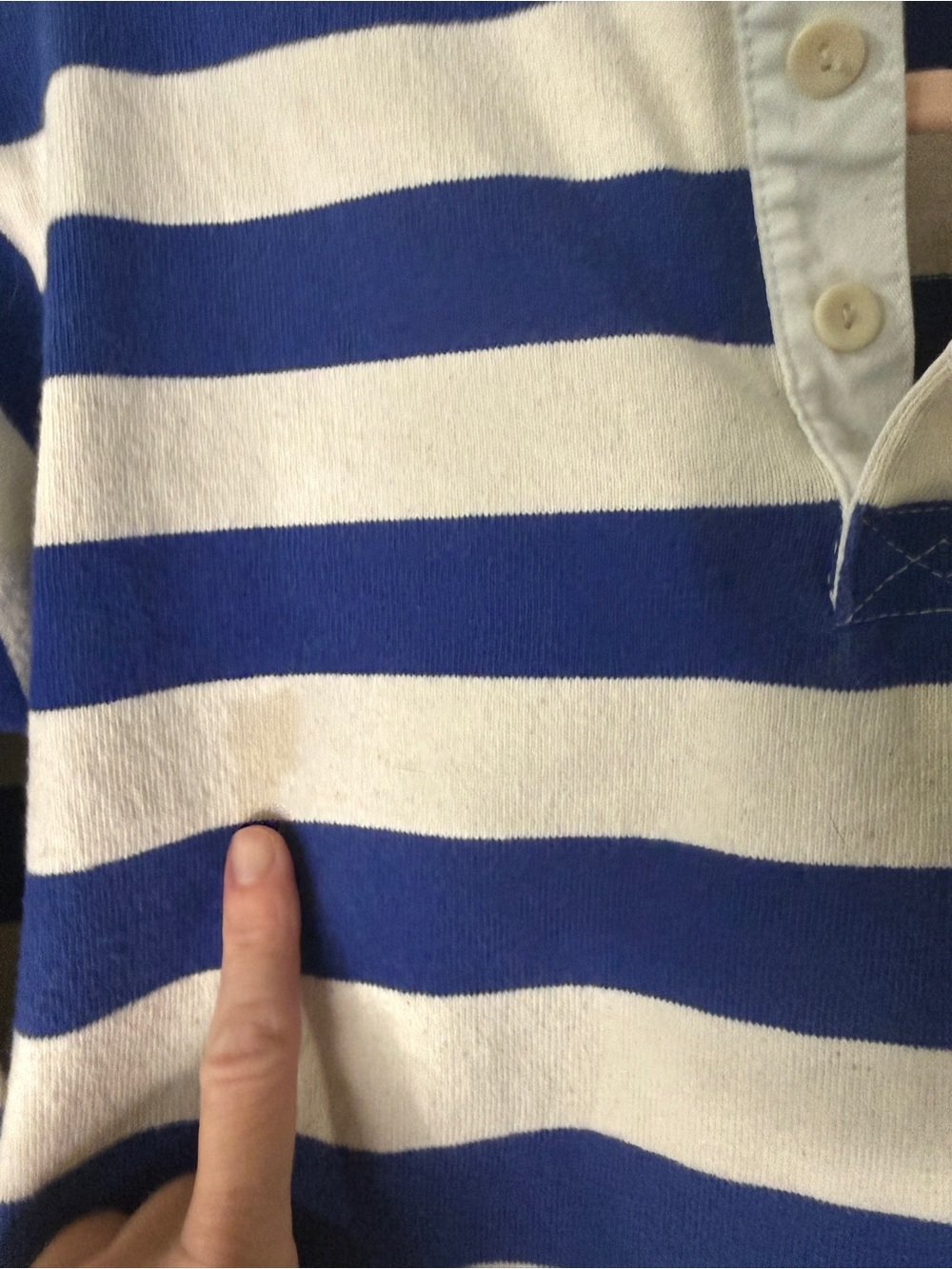 MOTHER Boxy Polo Crop Tee in Game On- Blue/Cream Stripes- S- Long Sleeve - Picture 15 of 16